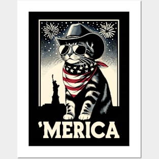 USA Flag Cat 4th of July Funny Patriotic Posters and Art